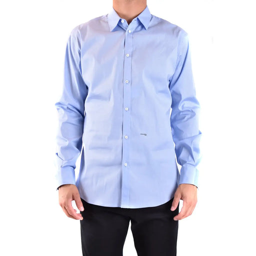 Chemise Dsquared2 pour homme, en coton bleu, coupe classique, manches longues bleu clair, col classique et boutons blancs.