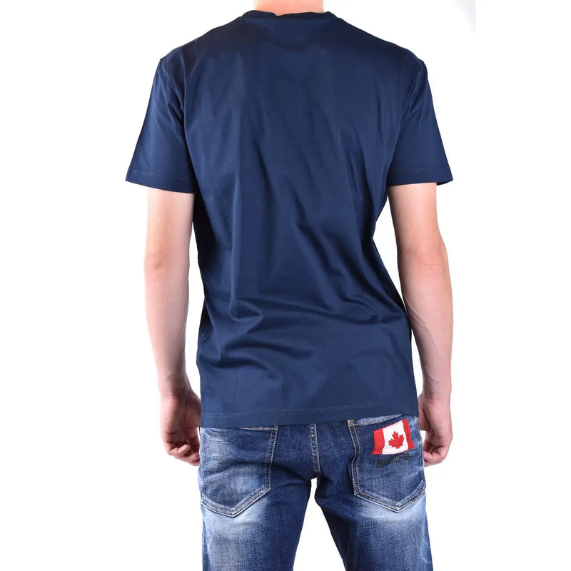 Navy blue cotton dsquared2 men t shirt with short sleeves and canadian flag patch on the back pocket