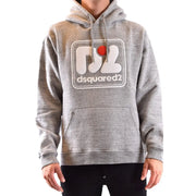 Dsquared2 Herren-Kapuzenpullover aus grauer Baumwolle mit weißem und rotem Logo auf der Brust aus meliertem Stoff