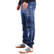 Dsquared2 men jeans blue distressed slim fit cotton elastane with faded wash whiskering and frayed details