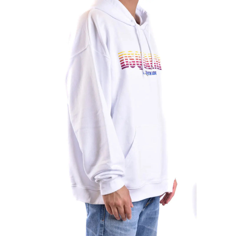 Dsquared2 men sweatshirt white cotton hooded print with colorful gradient graphic across the chest