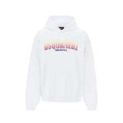 Dsquared2 men sweatshirt white cotton hooded print with a rainbow gradient logo and made with love text
