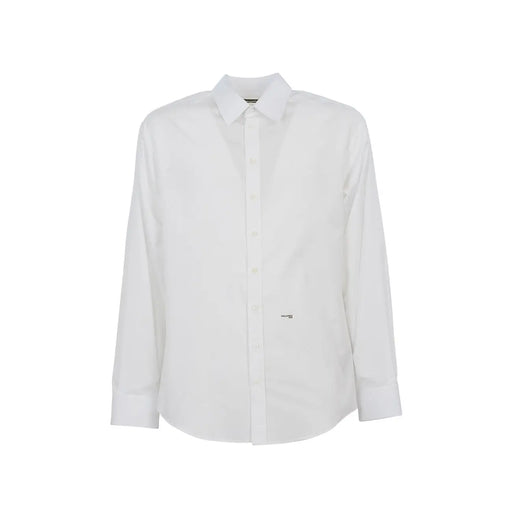 Chemise classique à manches longues en coton blanc pour homme Dsquared2, avec fermeture boutonnée nette et logo discret en bas à gauche.