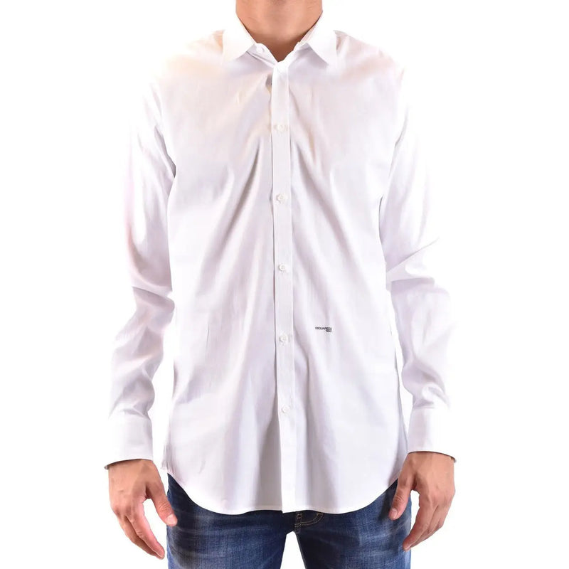 Dsquared2 Herren-Langarmhemd aus weißer Baumwolle mit klassischem Kragen und dezentem Markenlogo auf der Brust