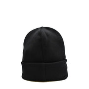 Black dsquared2 men wool knit beanie with folded cuff and logo print for fall winter wear