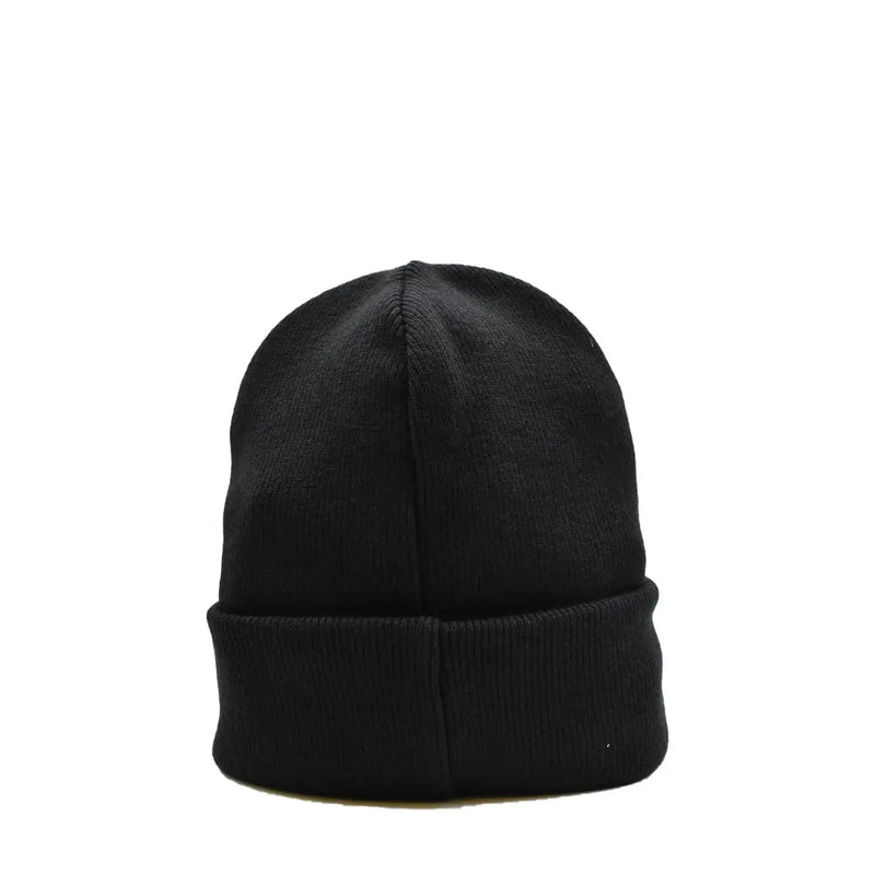 Black dsquared2 men wool knit beanie with folded cuff and logo print for fall winter wear