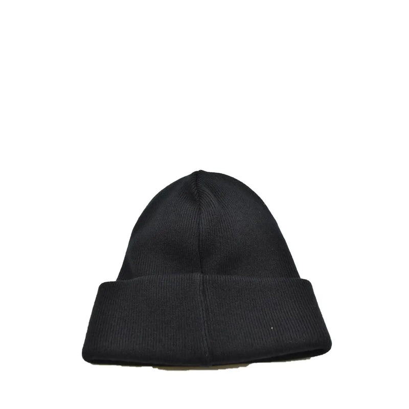 Dsquared2 men wool cap black ribbed knit beanie with folded cuff and logo print for fall winter wear