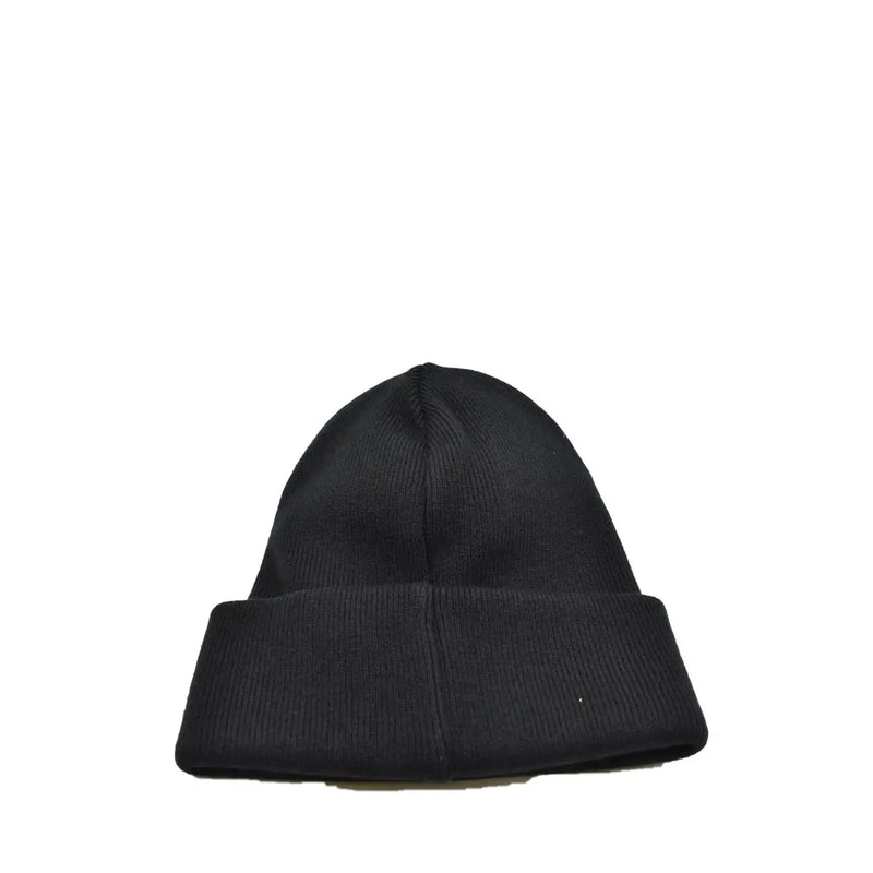 Dsquared2 men wool cap in black with ribbed knit and folded cuff featuring a logo print for fall winter