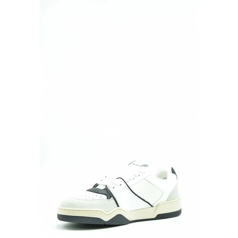 Baskets basses Dsquared2 en cuir imprimé multicolore pour homme, blanches et noires.top avec des panneaux perforés et des coutures contrastées