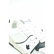 Baskets Dsquared2 en cuir imprimé multicolore pour homme, blanches et noires, avec logo feuille d'érable brodé sur le côté.