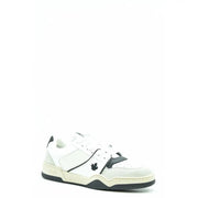 Baskets basses blanches et noires Dsquared2 pour hommestop baskets avec empeigne en daim, bout perforé et logo feuille d'érable noir