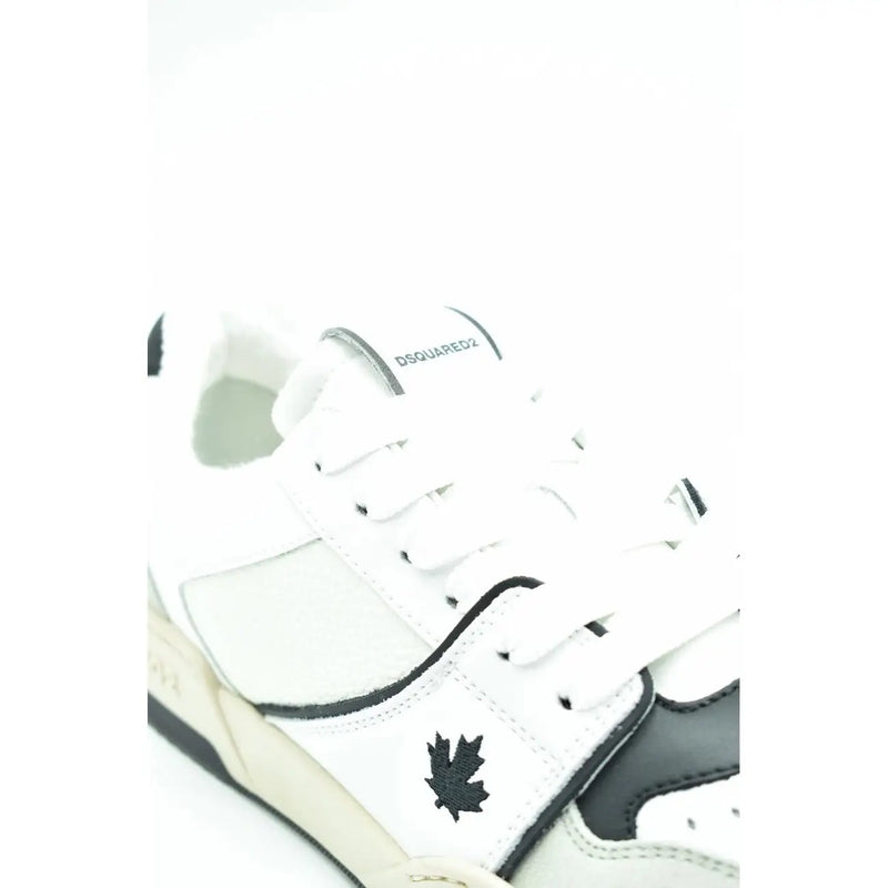 Dsquared2 multicolor print leather sneakers for men in white and black with stitched maple leaf logo on the side