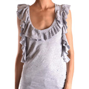 Dsquared2 women tank top grey sleeveless cotton elastane with ruffled texture and scoop neckline