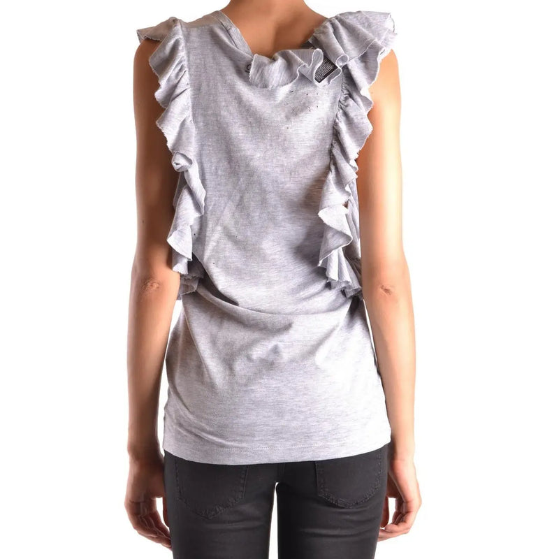 Dsquared2 women tank top grey sleeveless cotton elastane with layered ruffled shoulder details and textured fabric