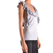 Dsquared2 women tank top grey sleeveless cotton elastane with ruffled shoulders and subtle glittery embellishments