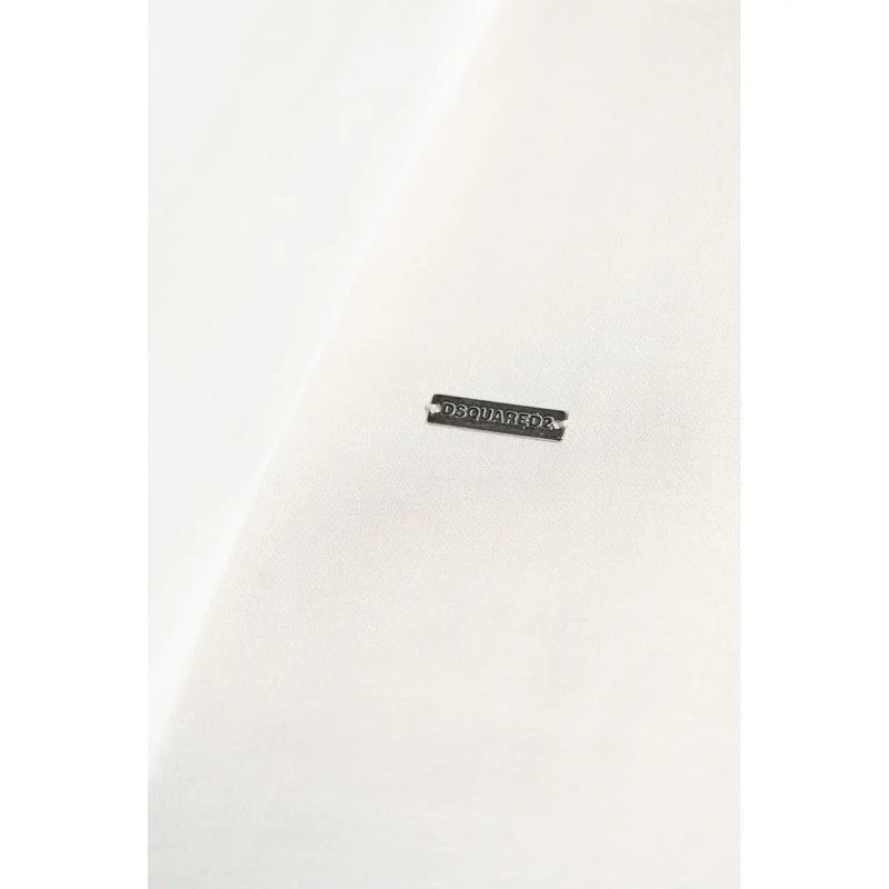 A sleek black dsquared2 brand tag with silver lettering on a white viscose dsquared2 women blouse