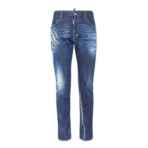 Dsquared2 Used-Look-Jeans für Herren aus dunkelblauem, abgenutztem Denim mit verwaschenen Stellen und Rissen, Vorderansicht