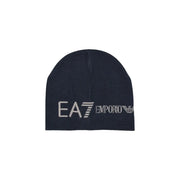 Ea7 Emporio Armani Acrylkappe für Herren aus marineblauem Strick mit weißer Logostickerei, Vorderansicht