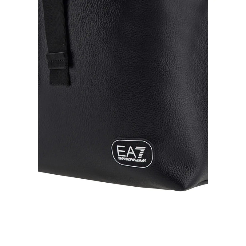 Emporio Armani Tote Bag EA7 für Damen aus schwarzem Leder mit strukturierter Oberfläche und minimalistischem Design, Vorderansicht