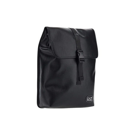 Ea7 Rucksack für Herren aus schwarzem Leder mit Überschlag und Schnalle, Vorderansicht