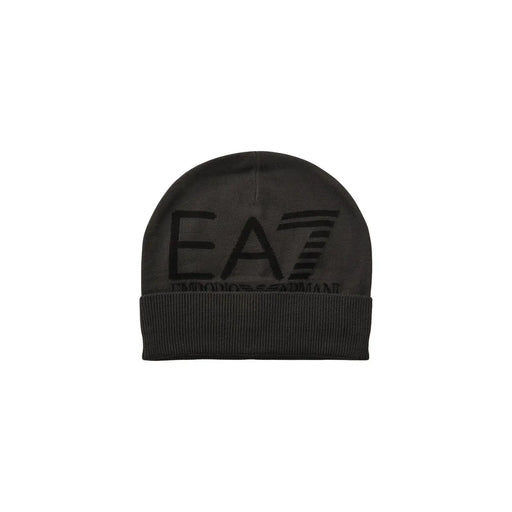 EA7-Mütze für Herren aus schwarzem Strick mit passender EA7-Logostickerei, Vorderansicht