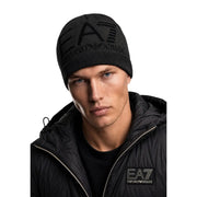 Ea7 Schwarze Strickmütze für Herren mit gesticktem ea7 Emporio Armani Logo, Vorderansicht
