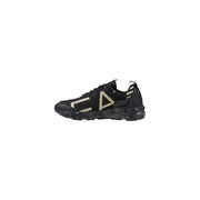 EA7 Herren-Sneaker in Schwarz-Beige mit goldenen, geometrischen Logo-Akzenten und einer profilierten, klobigen Sohle