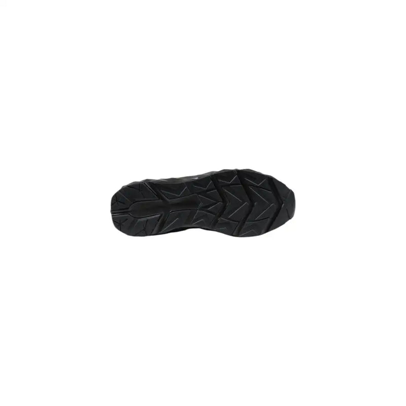 Schwarze Gummisohle mit geometrischem Profil der ea7 Herren-Sportschuhe in Schwarz und Beige, entwickelt für optimale Leistung