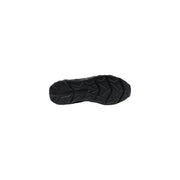 Black rubber sole with geometric tread pattern of ea7 black beige men’s athletic sneakers designed for performance