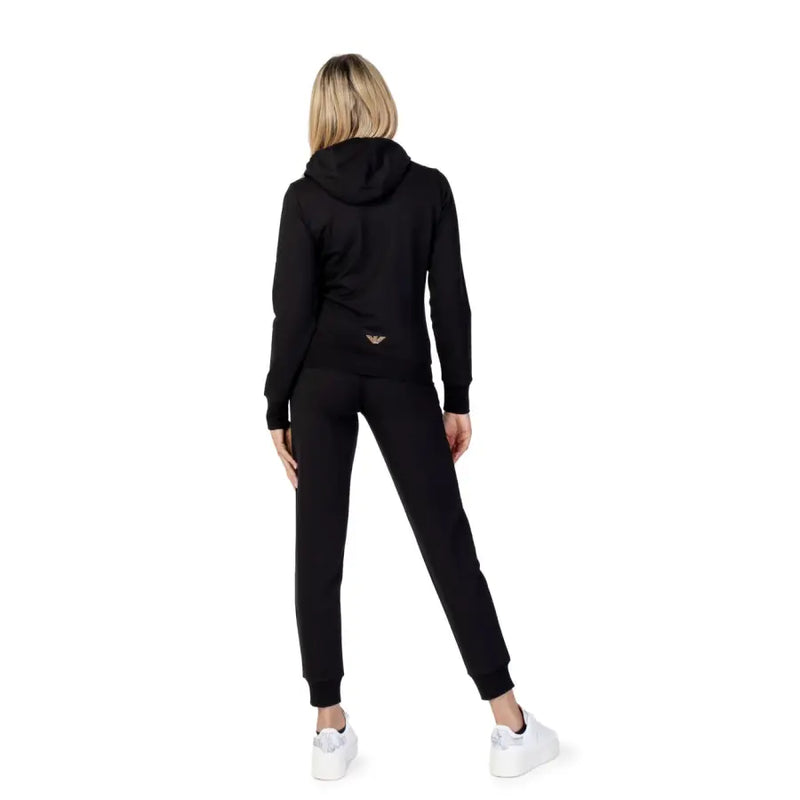 EA7 black Emporio Armani hooded jumpsuit with zip and pockets