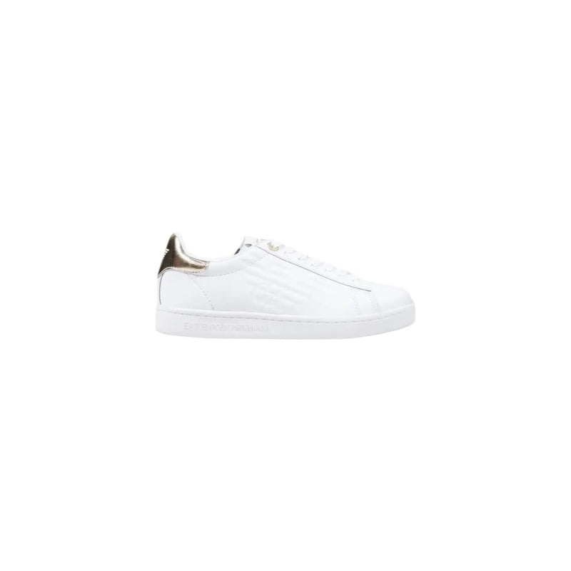 White leather sneakers with a gold heel accent from Black Leather Sneaker with White Sole collection