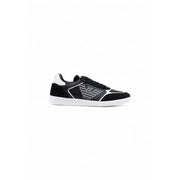 Ea7 black leather slip on sneakers for men featuring black and white suede and synthetic overlays with a modern design