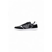 EA7 black leather slip on sneakers for men with black and white suede and synthetic overlays and sleek modern design
