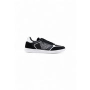 Ea7 black leather slip on sneakers for men featuring black and white suede and synthetic overlays with a modern design