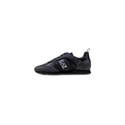 Ea7 black leather sneaker with white logo.