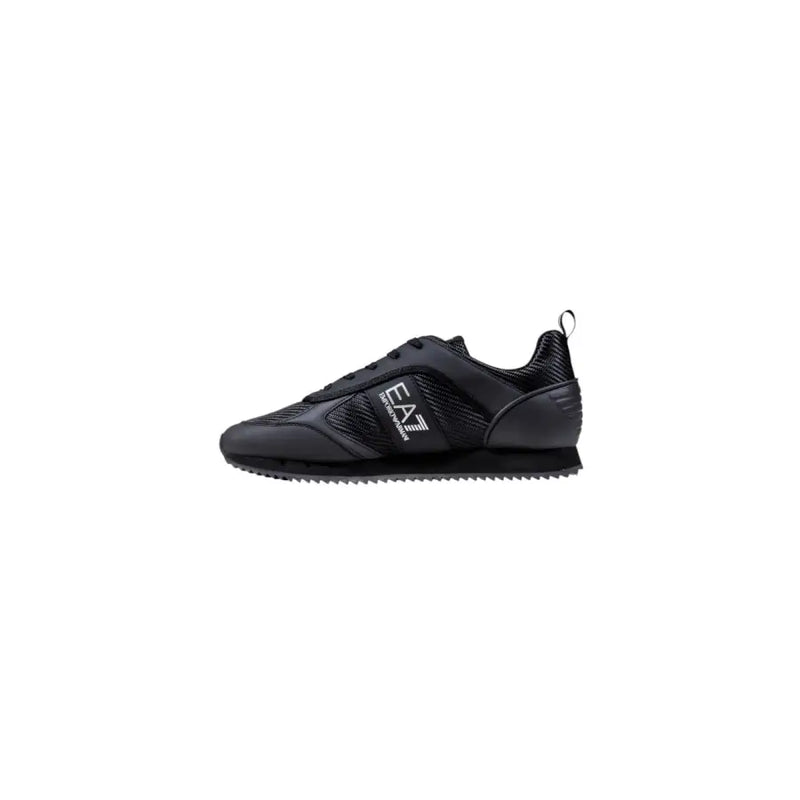 Ea7 black leather sneaker with white logo.