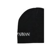 Armani Beanie EA7 für Herren in Schwarz mit weißem, gesticktem Logo, Vorderansicht