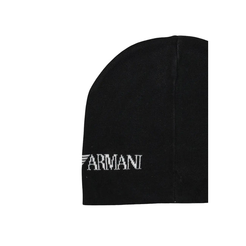 Armani Beanie EA7 für Herren in Schwarz mit weißem, gesticktem Logo, Vorderansicht