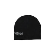 Armani Beanie EA7 für Herren in Schwarz mit weißem, gesticktem Logo, Vorderansicht
