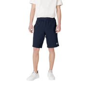 Ea7 cotton shorts for men in navy blue with subtle white logo on lower right leg, front view