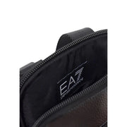 Ea7 Emporio Armani crossbody bag for women in black textured leather with zipper details, front view
