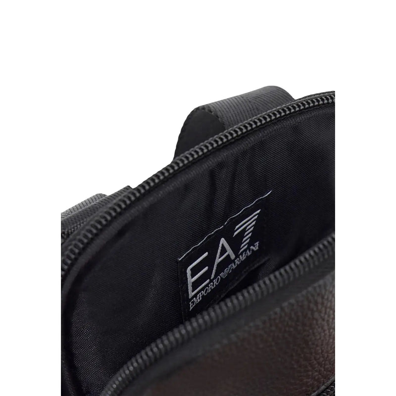 Ea7 Emporio Armani crossbody bag for women in black textured leather with zipper details, front view