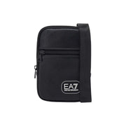 Ea7 crossbody bag for women in black textured leather with white logo patch and adjustable strap, front view