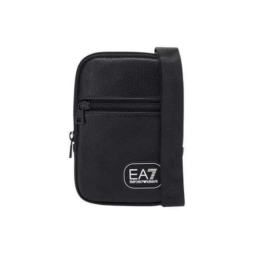 Ea7 Sac bandoulière pour femme en cuir noir texturé avec logo blanc et bandoulière réglable, vue de face