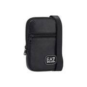 Ea7 crossbody bag for women in black textured leather with white logo patch and adjustable strap front view