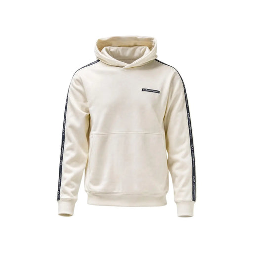 Ea7 Sweat à capuche beige en coton pour homme, avec bandes crème et noires portant le logo Emporio Armani sur les manches (référence ea7).