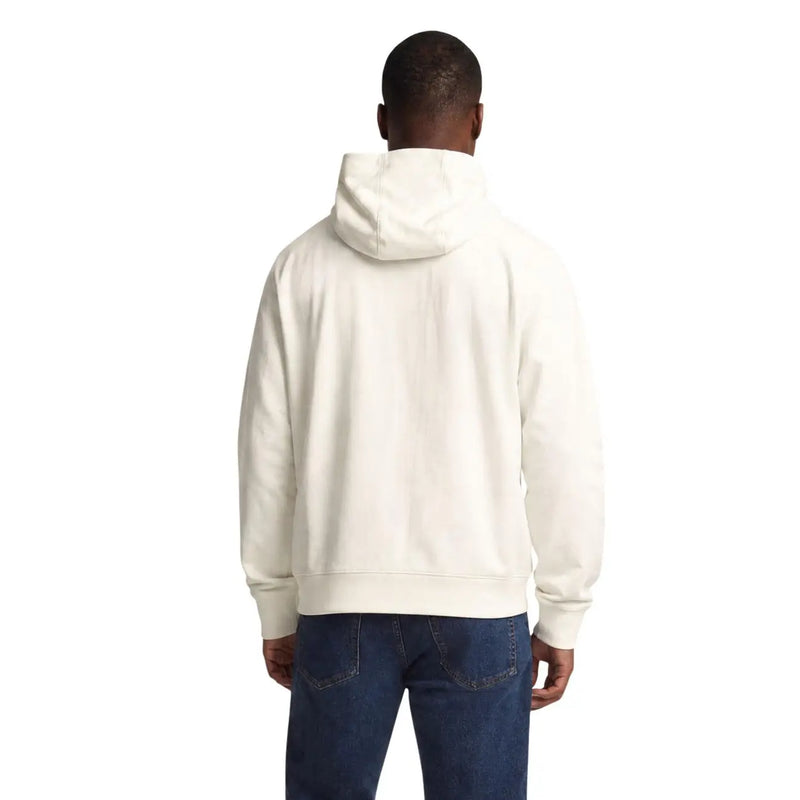 Ea7 Sweat à capuche beige en coton pour homme, avec capuche couleur crème, coupe décontractée et poignets côtelés.