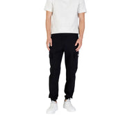 Men’s black cotton blend cargo joggers with white logo on left leg from Ea7 collection