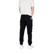 Men’s black cotton blend cargo sweatpants with ribbed cuffs and white logo detail