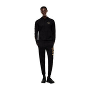 Ea7 Schwarzer Herren-Hoodie aus Baumwolle mit passender Jogginghose und goldenen Logo-Akzenten für lässige Kleidung